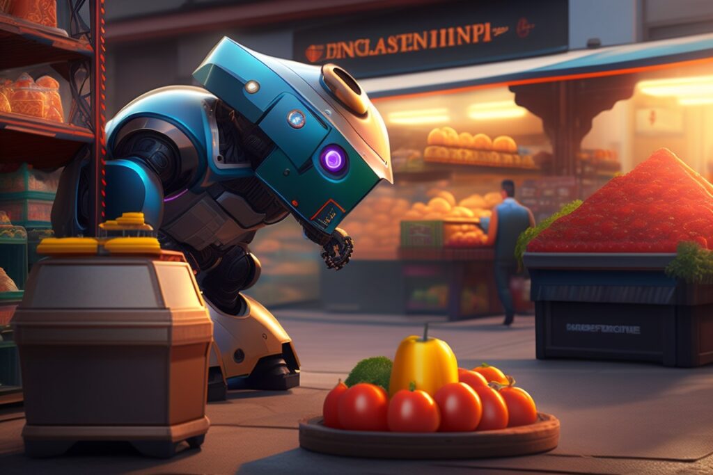 robot working in a market